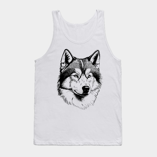 Alaskan Malamute dog minimalistic art illustration in black and white Tank Top by Danielleroyer